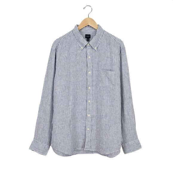 J.Crew Factory Men's Classic Linen Blend Long Sleeve Stripe Shirt Blue Size XL - Picture 1 of 11